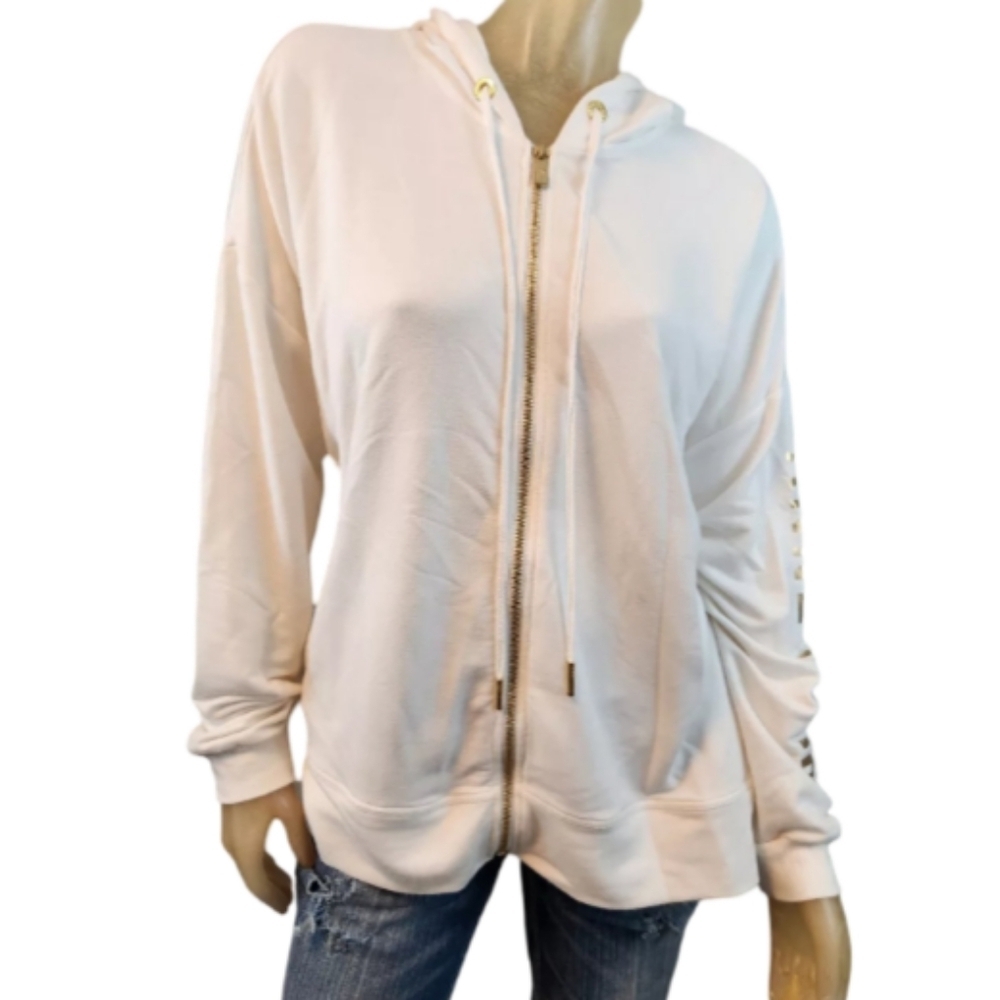 AK SPORT Womens Spense Cream Oversized Zippered Hoodie Size L